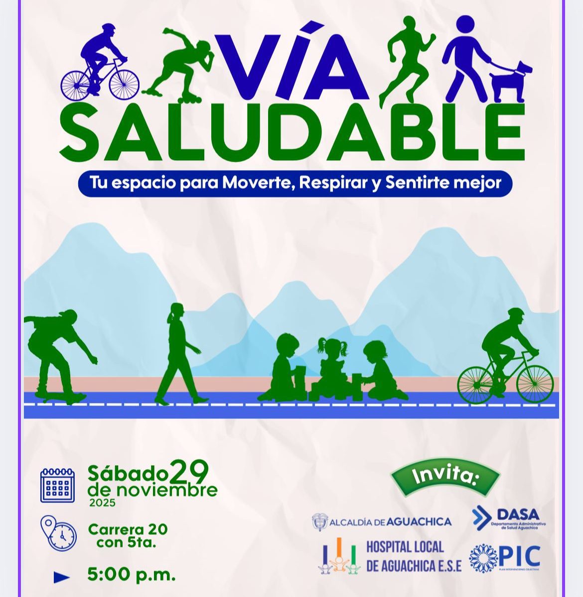 Vía Saludable, 29 de noviembre, desde las 5:00 p.m., prepárate para moverte, respirar y sentirte mejor.
